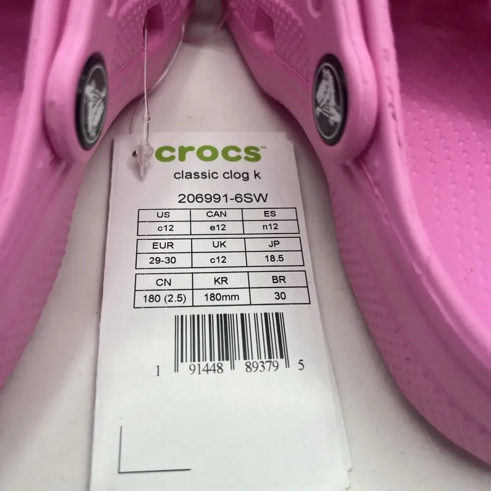 Crocs Girls Classic Clog 206991-6SW Slip-On Taffy Pink Sz US C12 NWT